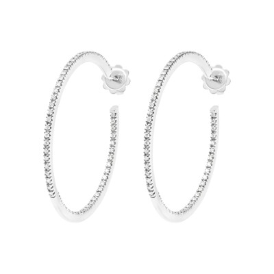 Créoles or blanc demi serti diamants intérieur, extérieur