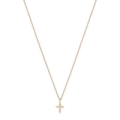 Collier or jaune pendentif croix serti diamants