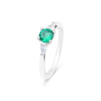 Bague or blanc émeraude et diamants