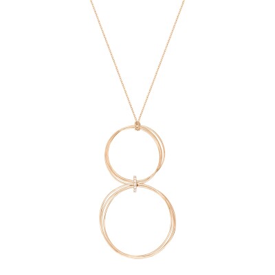 Collier or rose double cercle et anneaux serti