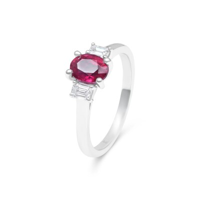 Bague or blanc rubis et diamants