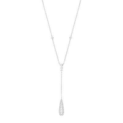 Collier or blanc en Y serti diamants
