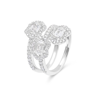 Bague Triple or blanc serti de trois diamants pavage diamants