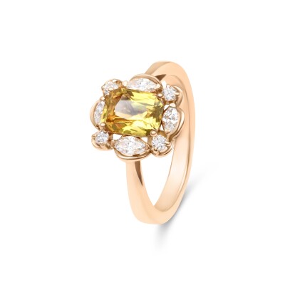 Bague or jaune saphir et diamants
