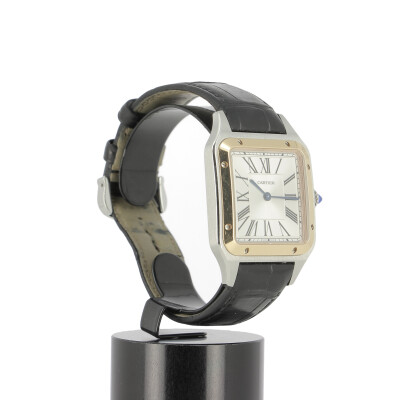 Santos-Dumont watch, Large model, quartz movement, rose gold, steel, leather