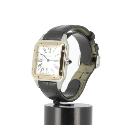 Santos-Dumont watch, Large model, quartz movement, rose gold, steel, leather