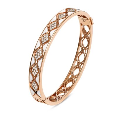 Bracelet Mikou, Jonc en émail blanc, or rose, diamants