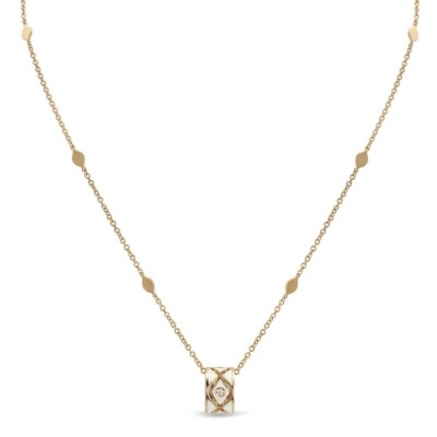Pendentif collection Mikou en or rose, émail blanc et diamants