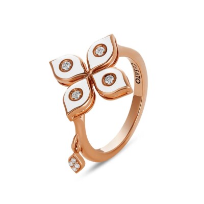 Bague Mikou en or rose, émail blanc et diamants