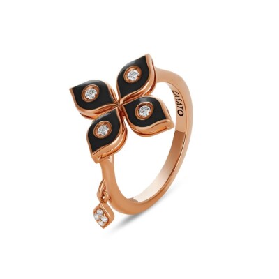 Bague Mikou en or rose, émail noir et diamants