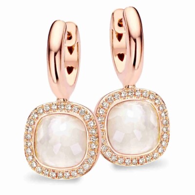 Boucles d'oreilles Milano Due en or rose, quartz blanc et diamants