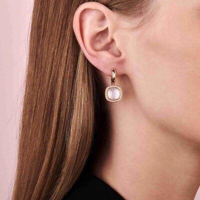 Boucles d'oreilles Milano Due en or rose, quartz blanc et diamants