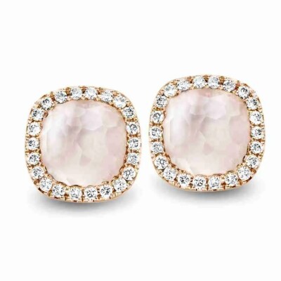 Boucles d'oreilles en or rose, quartz et diamants