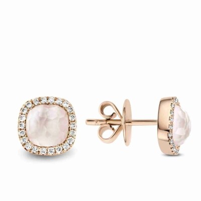 Boucles d'oreilles en or rose, quartz et diamants
