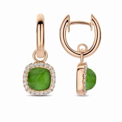 Boucles d'oreilles en or rose, émeraudes et diamants