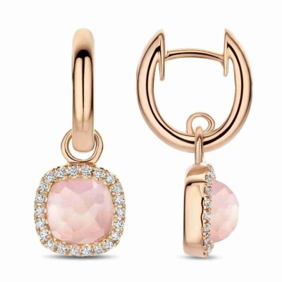 Boucles d'oreilles Milano Sweeties en or rose, quartz rose et diamants