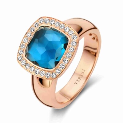Bague Milano Tre en or rose, Topaze Bleue et diamant