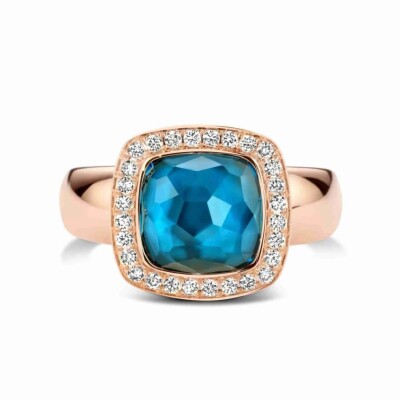 Bague Milano Tre en or rose, Topaze Bleue et diamant