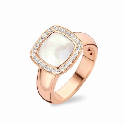 Bague Milano Tre en or rose, quartz blanc et diamants