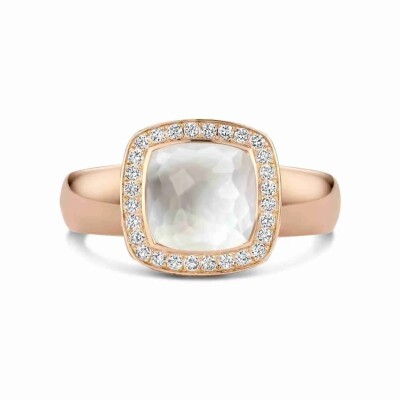 Bague Milano Tre en or rose, quartz blanc et diamants