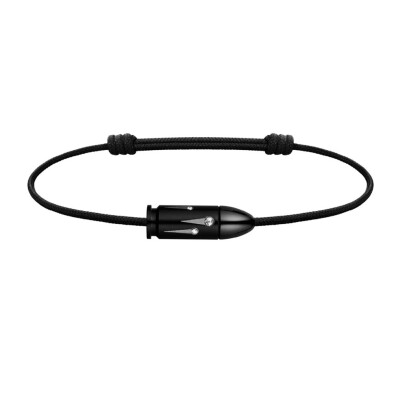 Bracelet Akillis cordon Bang Bang en titane noir et trois diamants
