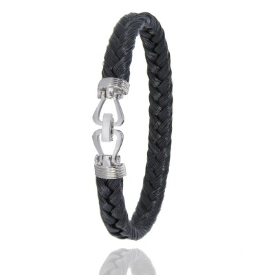 Bracelet Albanu en crin de cheval tressé avec fermoir en acier