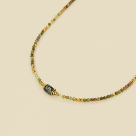 Le collier Rosekafé Kirane - Unikate hessonite et séraphinite