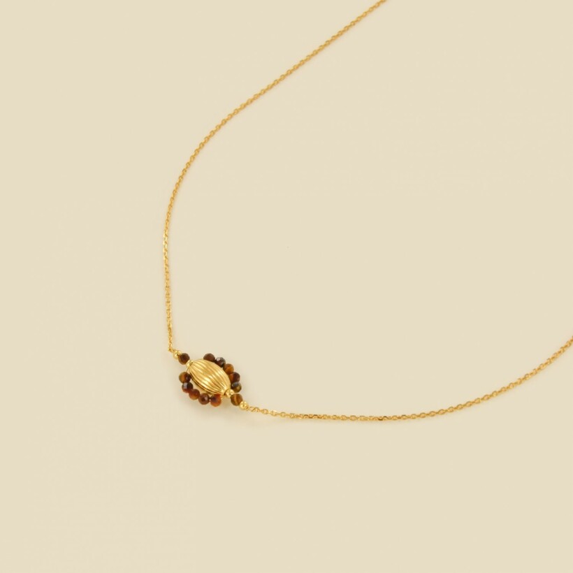 Le collier Rosekafé Allia oeil du tigre