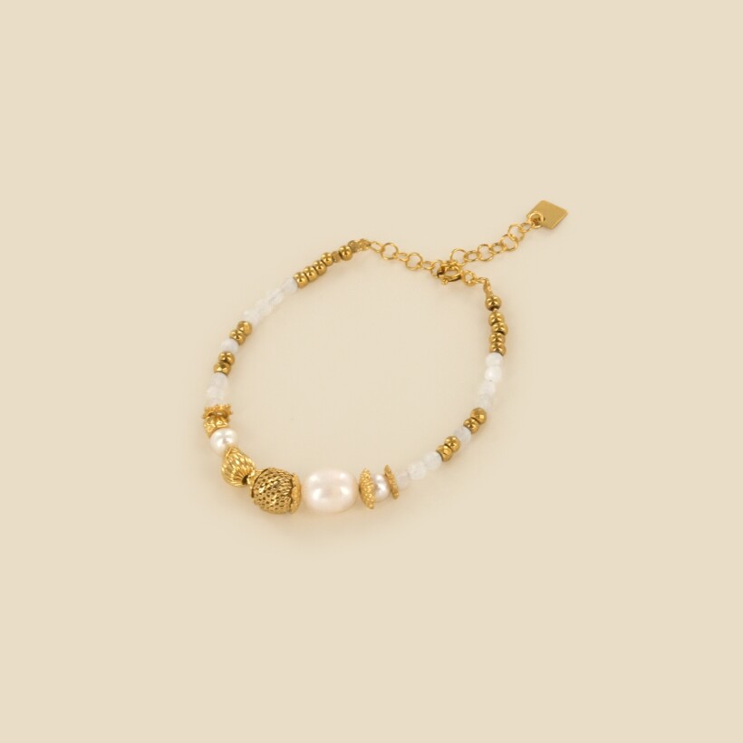 Le bracelet Rosekafé perles de culture, Moonstone et Hématite Bella