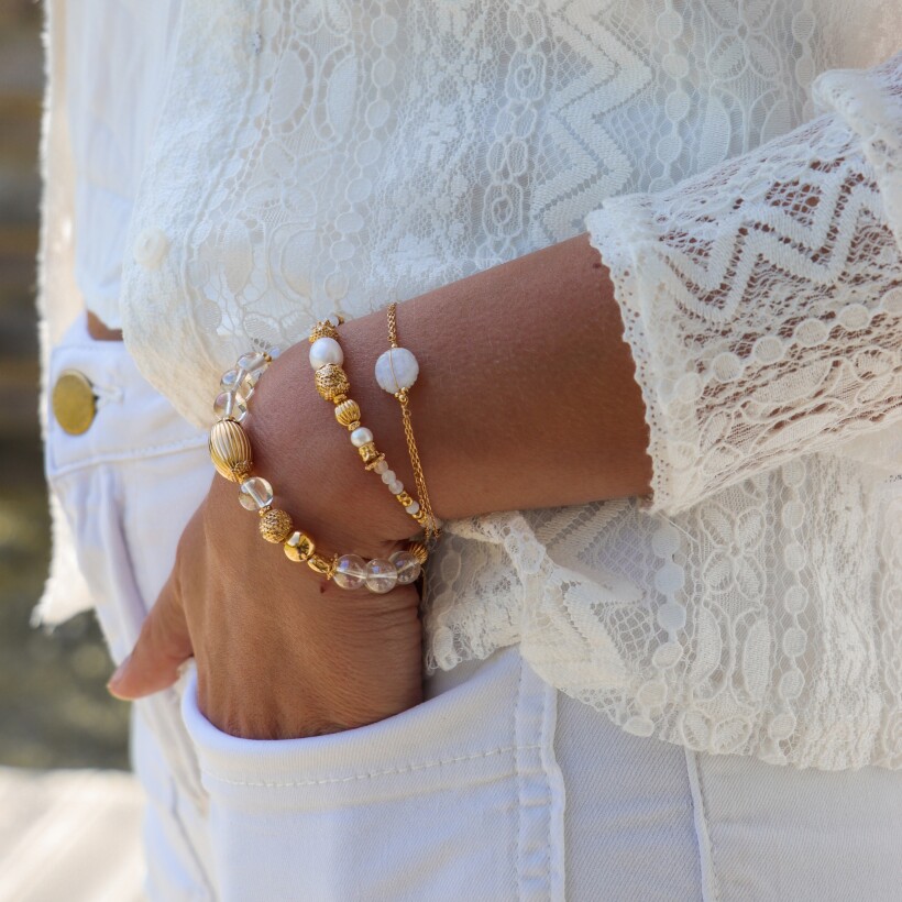 Le bracelet Rosekafé perles de culture, Moonstone et Hématite Bella