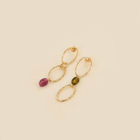 Les boucles d’oreilles Fallon vert et rose