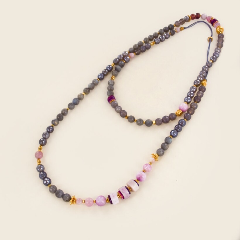 Le collier Sautoir Harmony Labradorite Kunzite Agate grise