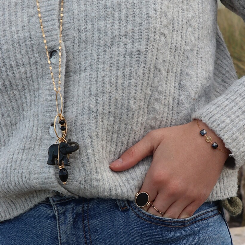 Le collier Sautoir Rosekafé Eléphant obsidienne Onyx