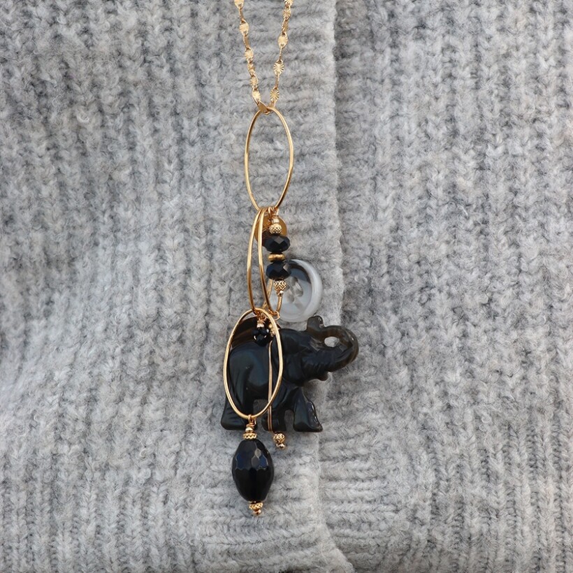 Le collier Sautoir Rosekafé Eléphant obsidienne Onyx