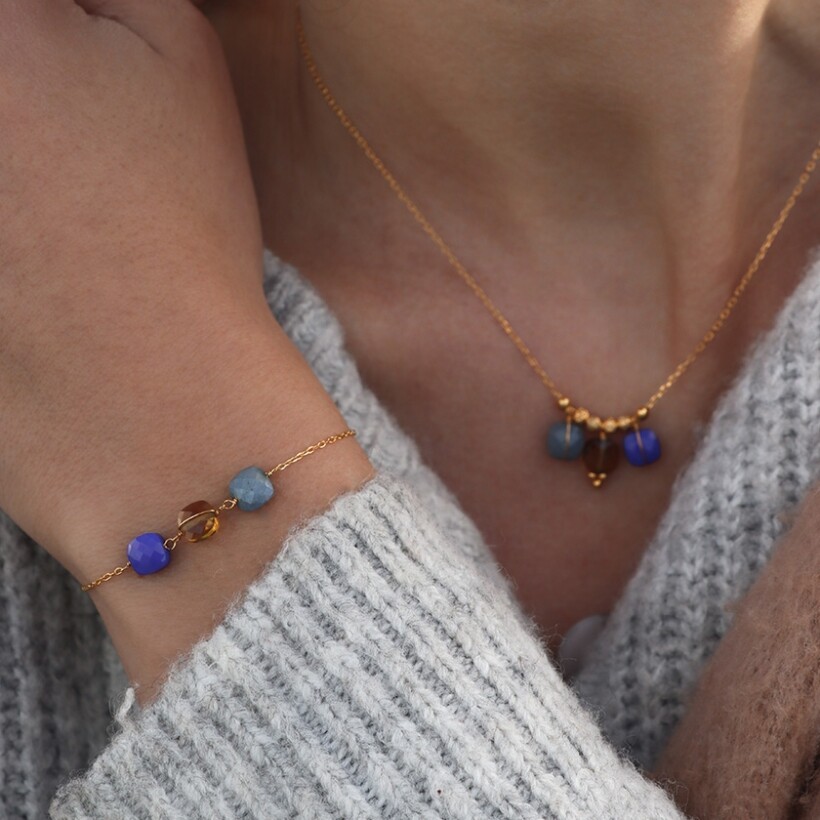 Le collier Rosekafé Zia aigue marine quartz Lapis Lazuli
