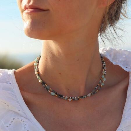 Le collier plaqué or Heline Bleu