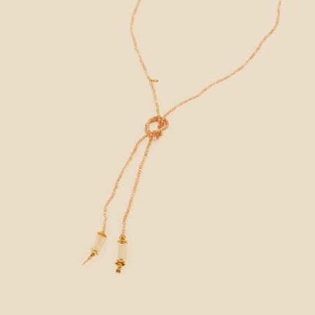 Le collier cravate simple koa topaze et pierres de lune