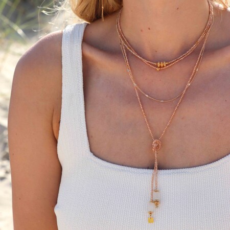 Le collier cravate simple koa topaze et pierres de lune