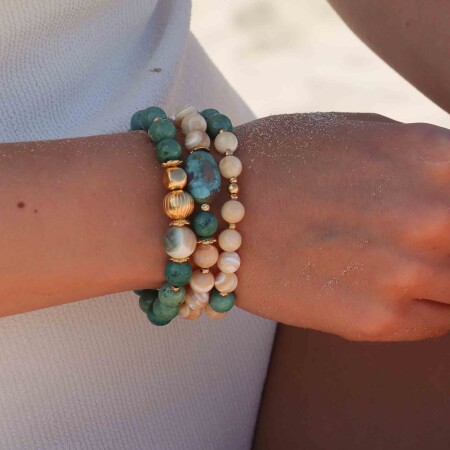 Le trio de bracelets Emma turquoise et nacre