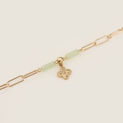 bracelet trombone pendentif trefle et pierre naturelle Aimée