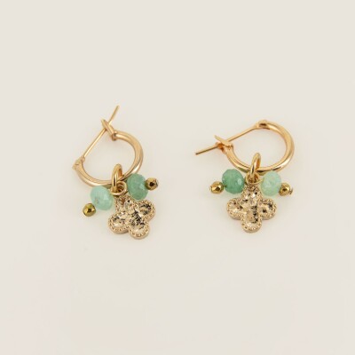 boucle d'oreille breloque trefle et pierres naturelles Alice