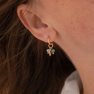 boucle d'oreille breloque trefle et pierres naturelles Alice