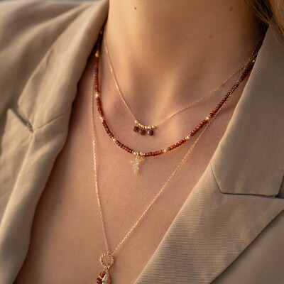 Le collier plaqué or Flores brun