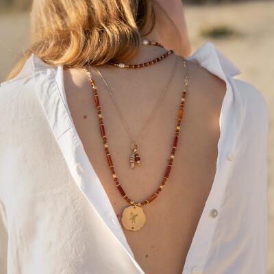 Le collier sautoir en pierres naturelles Osana brun