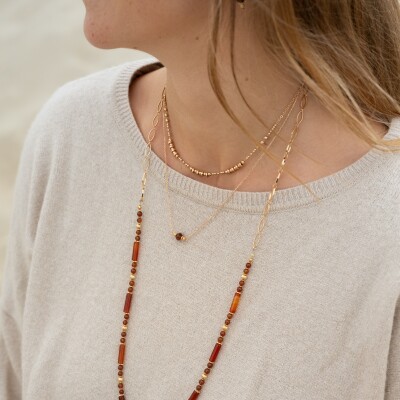 Le collier sautoir en pierres naturelles Osana brun