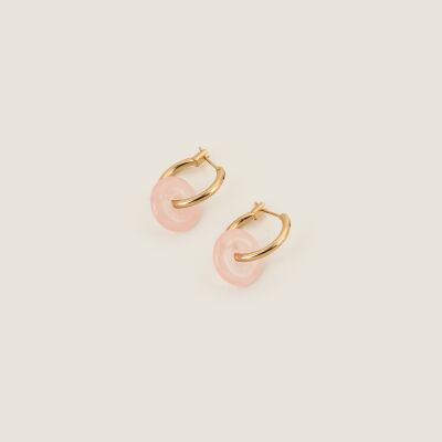 Les boucles d'oreilles en plaqué or et quartz rose Olym