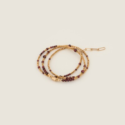 Le bracelet 3 tours plaqué or et grenat Tuna