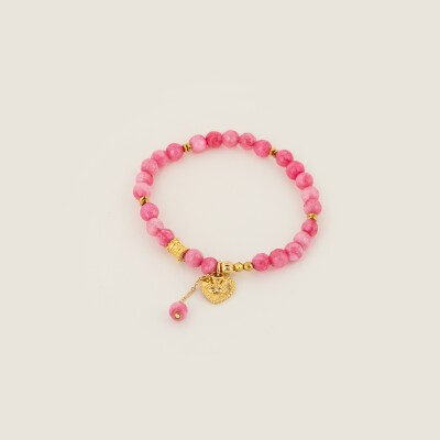Le bracelet élastique coeur et pierres roses Salomé