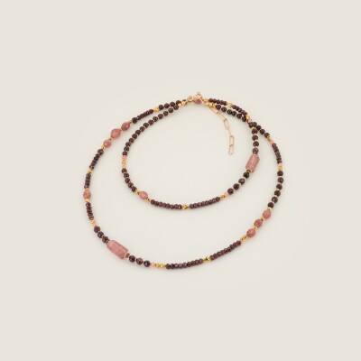 Le collier sautoir pierres naturelles grenat et quartz Lio
