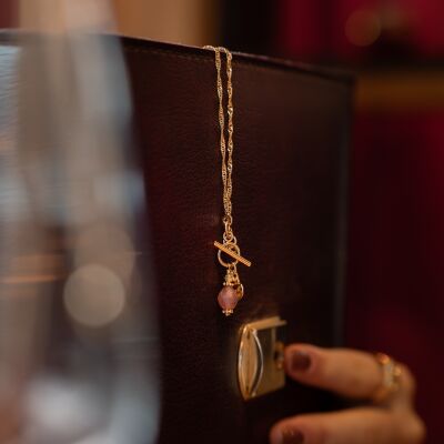 Le collier en plaqué or coeur et pierre rose Ninon